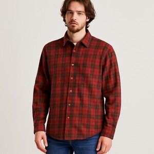 Pendleton Wool Lodge Shirt Mens L Red Black Plaid USA Made Lumberjack Heritage